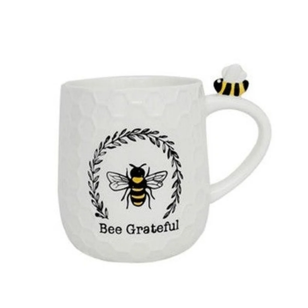 Bee Grateful OVERSIZED Ceramic Embossed Coffee Mug 20 Ounce BNWT 5☆ RETIRED